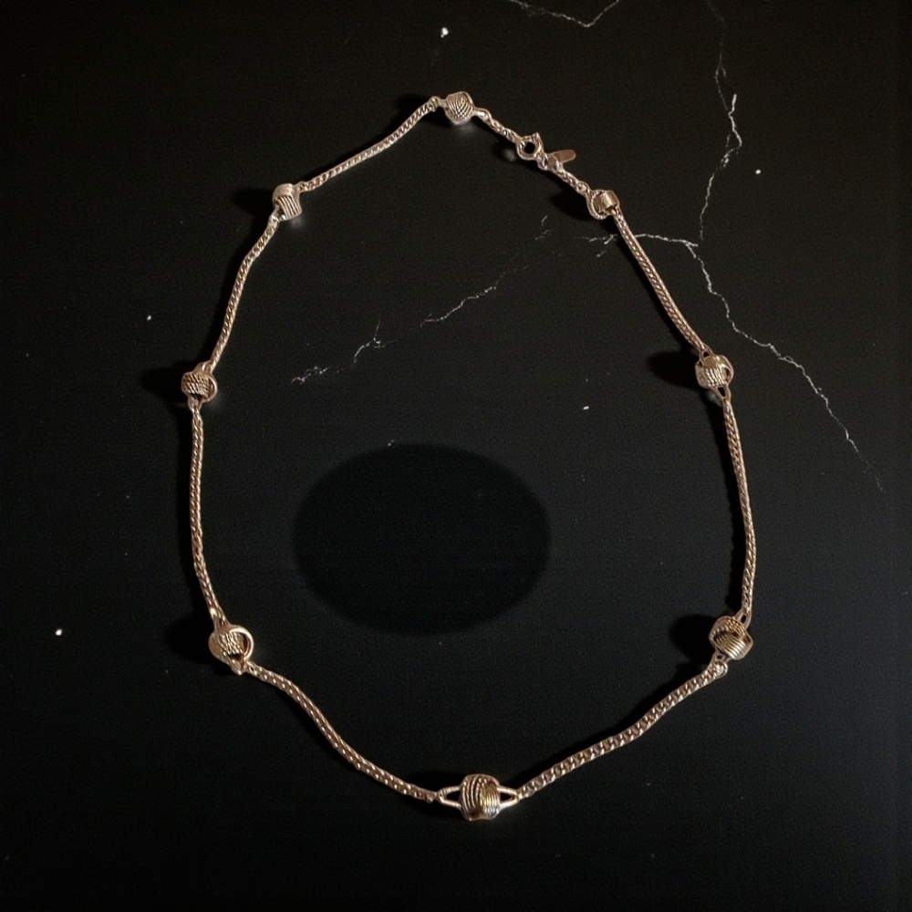 Vintage Avon SilverTone Station Textured Knot Beads Necklace